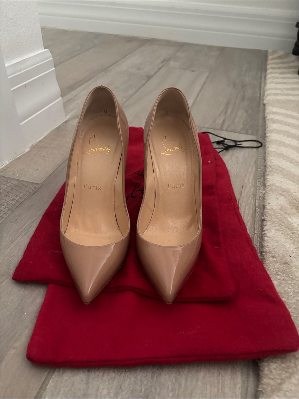 Christian Louboutin Nude Patent Pointed-Toe Pumps